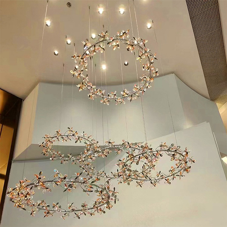 flower shape decorative hotel lobby staircase custom modern led chandelier